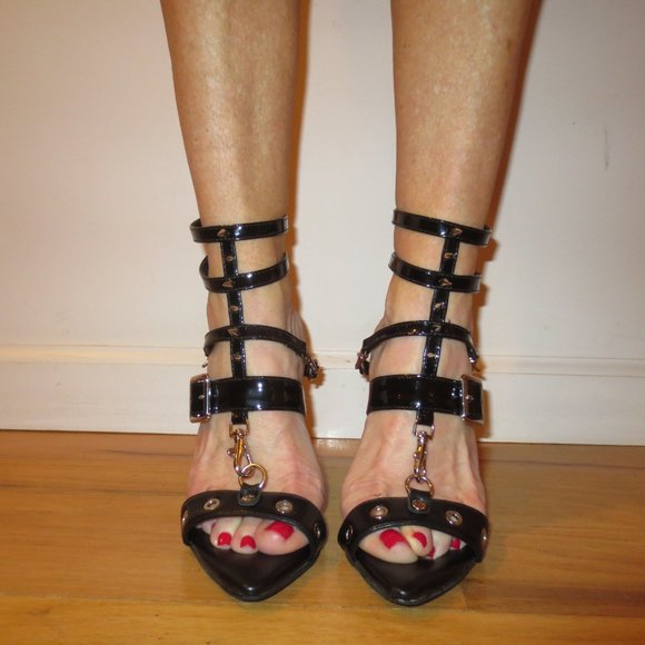 LAST CHANCE NNB Black Fetish High Heel Hardware Stiletto Sandal - Picture 2 of 10